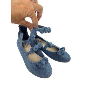Gap Kids Girls Blue Fabric Chambray Shoes 13 Knot Bows Ankle Strap Zip Party